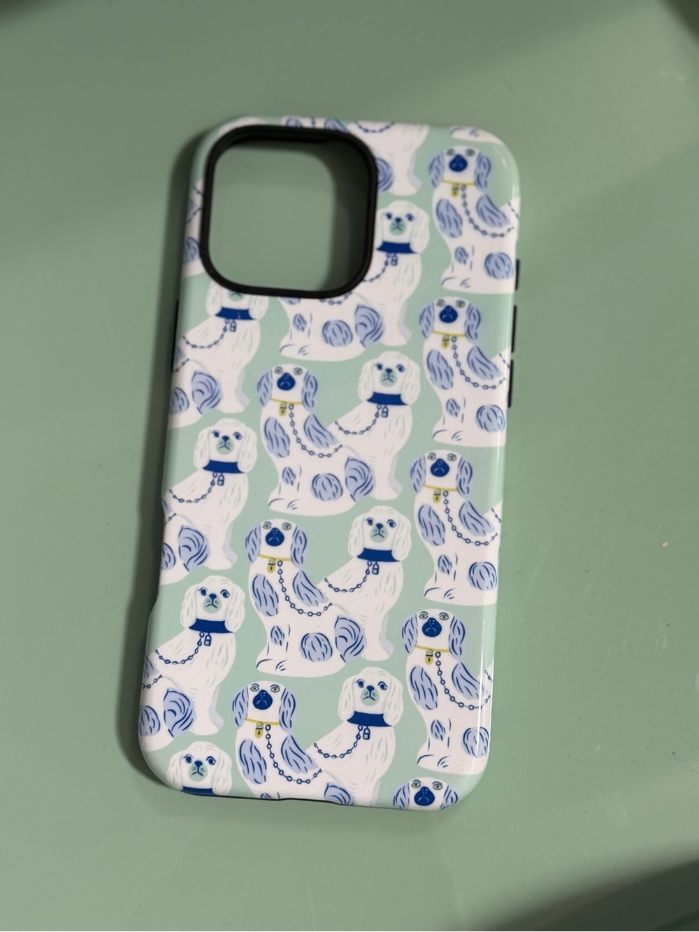 Mint Green Dog-Print Protective Phone Case